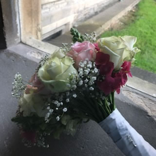 Beautiful Pink Church Flowers at a Bristol Wedding